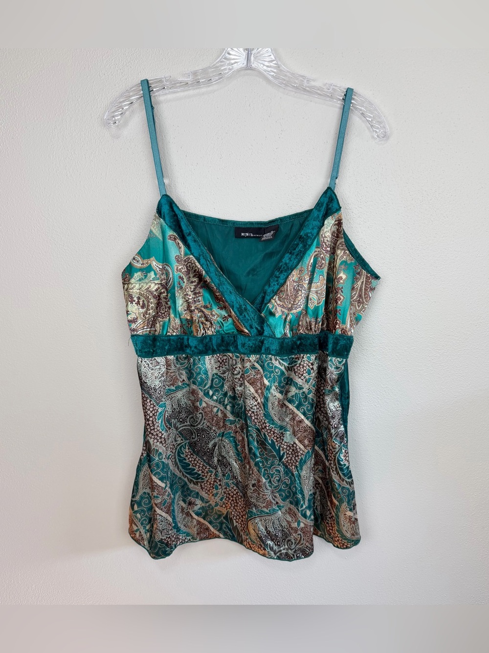 Vintage Y2K MIXIT Babydoll Tank Top Paisley Turquoise Brown Fairy Size 1X